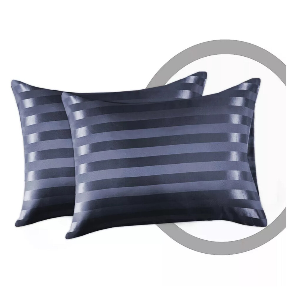 (Washed Blue, 2-Pack Pillowcase Satin Stripe) Stripe Duvet Cover Set Bed Quilt & Pillowcase Pair