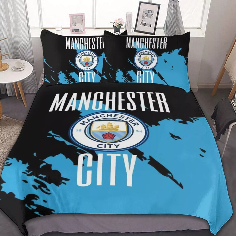 (Black, 2Pcs 90*200cm) Gift For Manchester City Fans Bedding Set Duvet Covers + Pillowcase