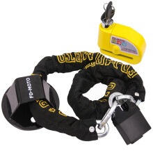 (1.2M*10mm, Yellow) FD-MOTO 2.9KG Chain Lock + Alarm Brake Disc Lock Yellow + Ground Anchor Heavy Duty for motorbike motorcycle scooter bike bicycle ATV