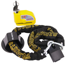 (1.8M*10mm, Yellow) FD-MOTO 2.9KG Chain Lock + Alarm Brake Disc Lock Yellow + Ground Anchor Heavy Duty for motorbike motorcycle scooter bike bicycle ATV