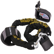 (1.2M*10mm, Black) FD-MOTO 2.9KG Chain Lock + Alarm Brake Disc Lock Yellow + Ground Anchor Heavy Duty for motorbike motorcycle scooter bike bicycle ATV