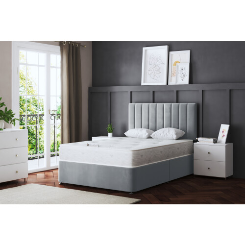 DS Living (Small Single, Silver) Amelia Divan Upholstered Bed with Two Drawers 2