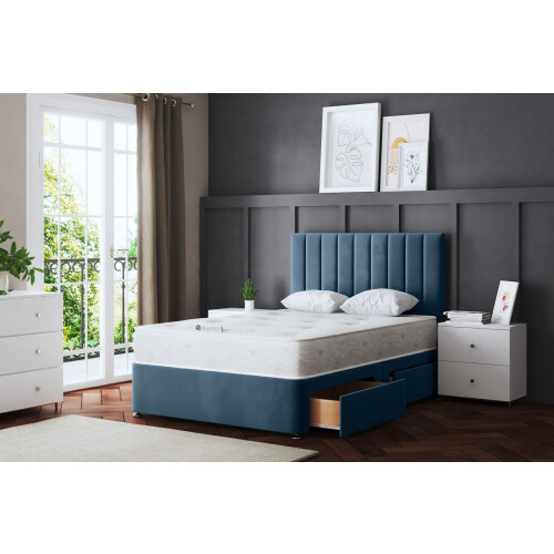 DS Living (Double, Blue ) Amelia Divan Upholstered Bed with Two Drawers