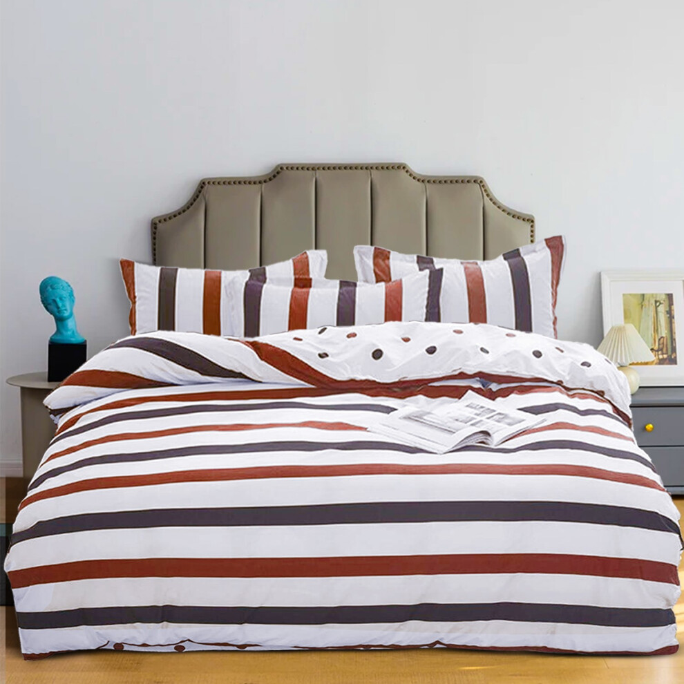 (King: 230 x 220 cm., Maroon Stripe) Duvet Quilt Cover Bedding Set Reversible Printed Duvet Cover with Pillowcases