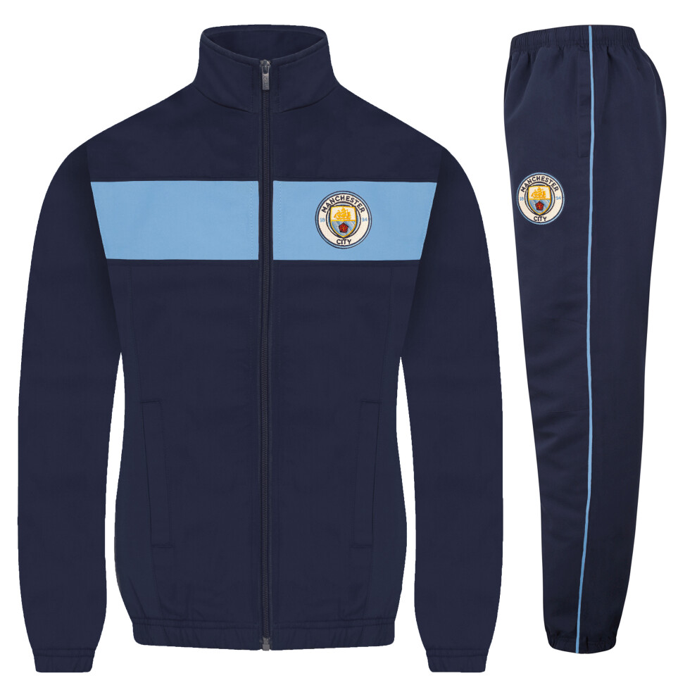 (Navy Sky Blue, 12-13 Years) Manchester City Boys Tracksuit Jacket & Pants Set Kids OFFICIAL Football Gift