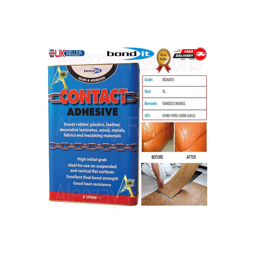 5L Bond It Contact Adhesive Solvent Based Neoprene Glue High Grab 5060021360601