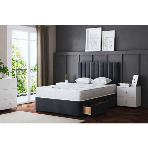 DS Living (Single, Steel) Amelia Upholstered Divan Bed with Four Drawers
