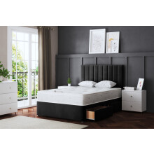 (Double , Black) Amelia Upholstered Divan Bed with Four Drawers