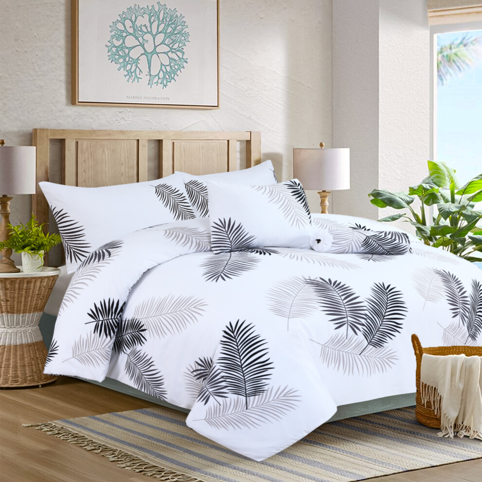 (Leaf, Super King) Reversible Microfiber Quilt Duvet Cover Bedding Set Single Double King Super King Size with Pillowcases