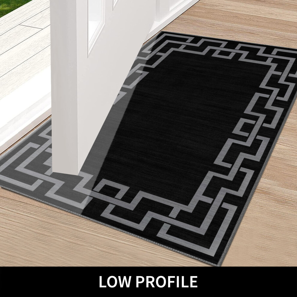 (NICO BLACK, 60cm X 110cm (2ft X 3ft 7")- Large Door Mat) Non Slip Area Rugs Printed Geometric Carpets Mats