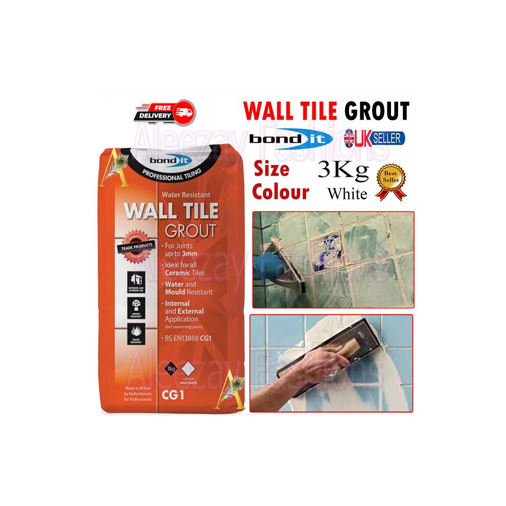 Bond It Cement Based Water & Mould Resistant Wall Tile Grout White 3Kg 5060021368430