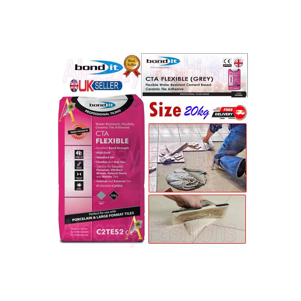 Bond It Cta Flexible Tile Adhesive Grey Cement Ceramic Floor Wall 20Kg 5056437401489