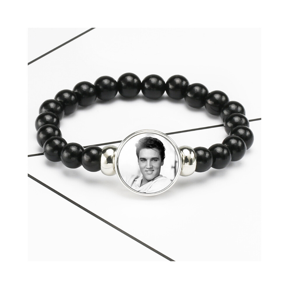 (3806) Unique Presley Elvis Black Bead Bracelet Gemstone Unisex Fashion Accessory