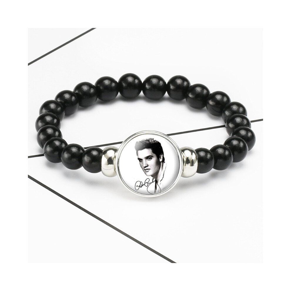 (3805) Unique Presley Elvis Black Bead Bracelet Gemstone Unisex Fashion Accessory
