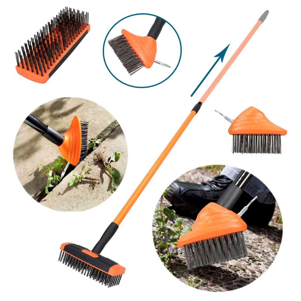 3 in 1 Telescopic Weed Remover Brush Wire Head Paving Decking Clean