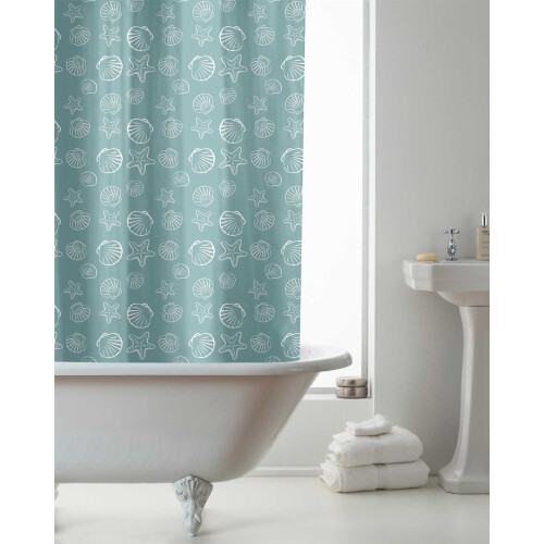 Country Club Shower Curtain Seashells Blue Water Resistant 100% PEVA 180x180cm