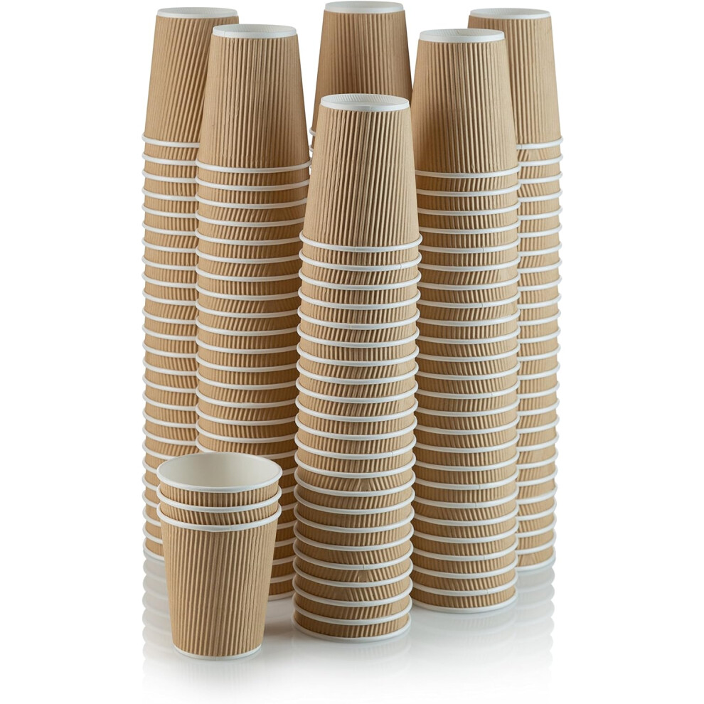 (Pack of 500) ECONX 12oz Disposable Kraft Ripple Paper Cups Insulated Brown Paper Coffee Cups 3 Ply Construction Disposable Tableware Paper Ripple Cup