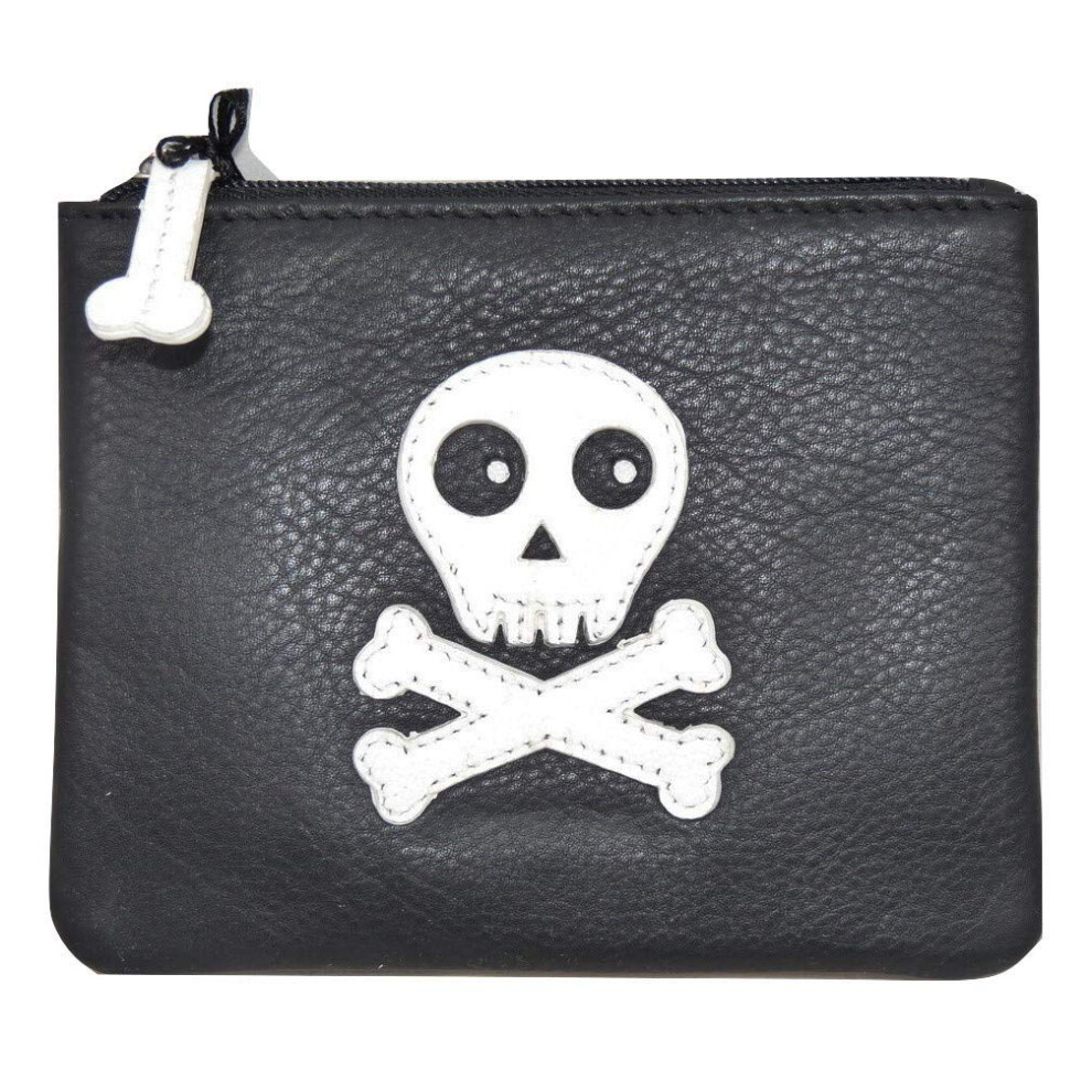 Leather Skulls Skeleton Coin & Card Purse