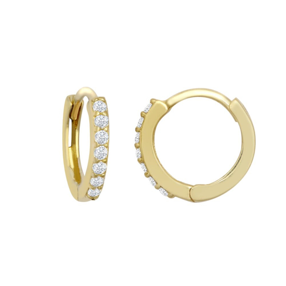Jewelco London Ladies Solid 9ct Yellow Gold Cubic Zirconia 7 Stone Eternity Huggie Hoop Earrings, 10mm - JER812