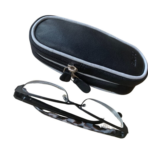 (Black/Grey) Luxury soft Leather unisex DOUBLE Glasses case 1