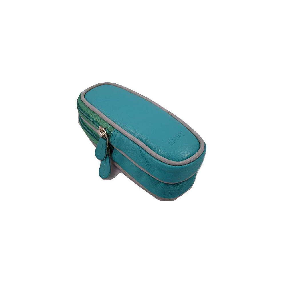 (Turquoise/Grey) Luxury soft Leather unisex DOUBLE Glasses case