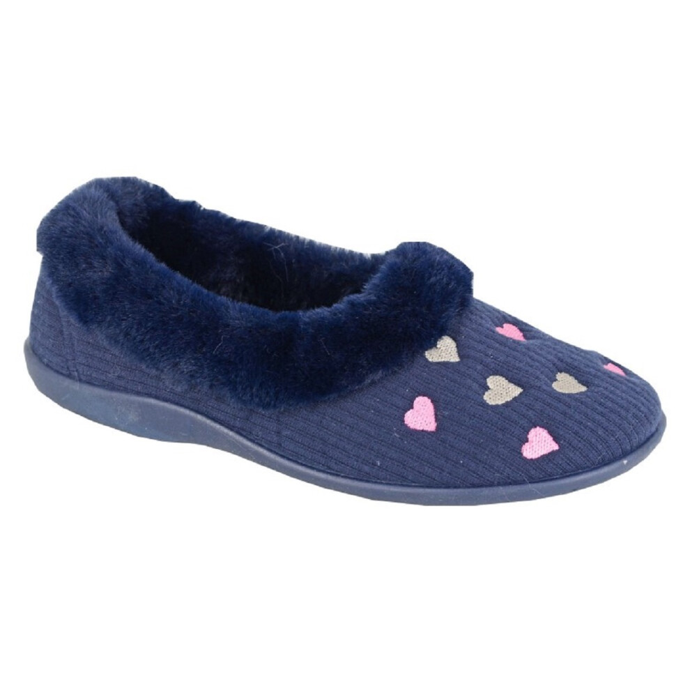 (UK Size 7, Navy) Sleepers DAISY Ladies Faux Fur Full Cuff Slippers-image-OPC-PF5SQM6-NEW