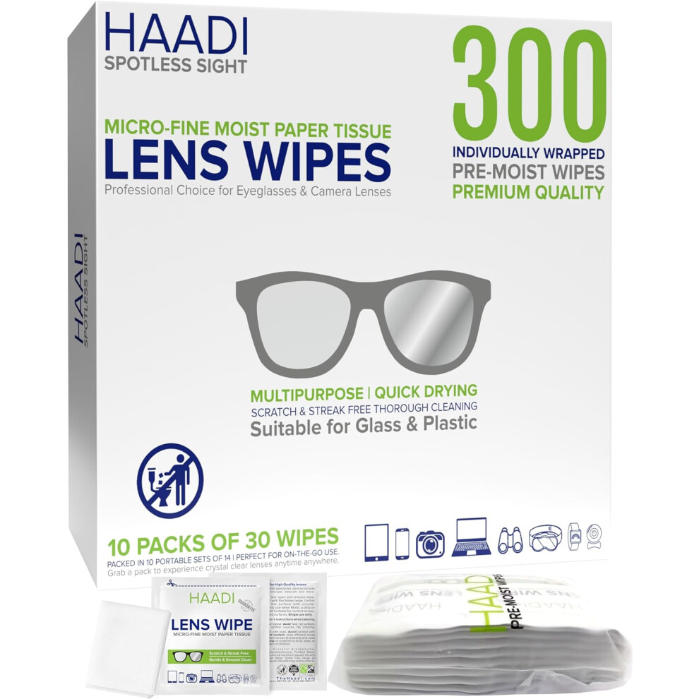 Glasses Cleaner Wipes 300 Individually Wrapped Lens Wipes Multipurpose