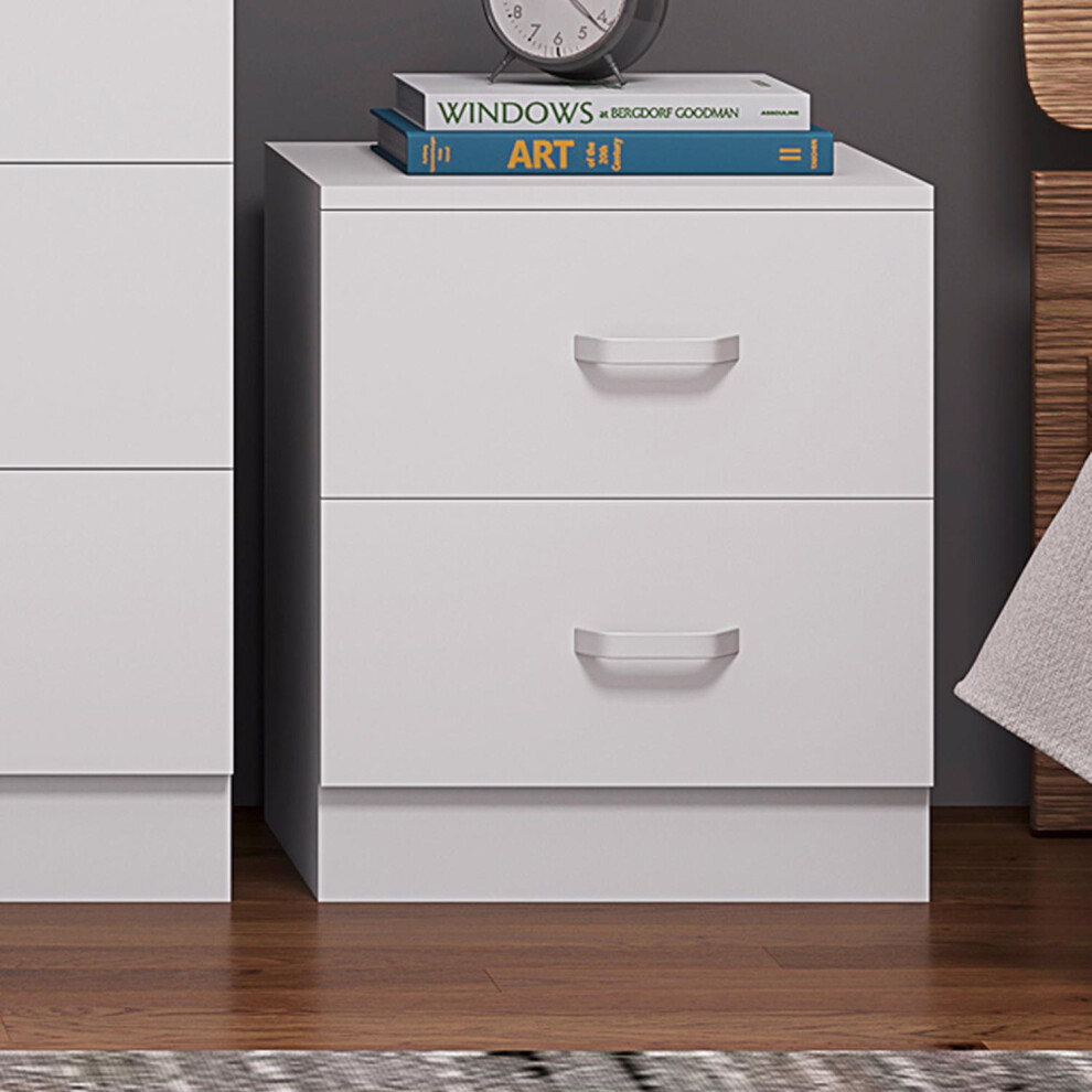 2 Drawer Bedside White Finish With Oak Top Esher