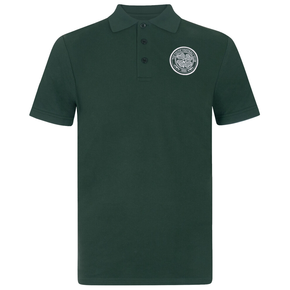 (Green, Large) Celtic FC Mens Polo Shirt Crest OFFICIAL Football Gift