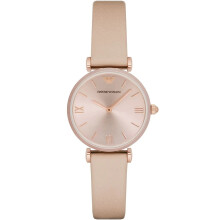 EMPORIO ARMANI WOMEN'S WATCH AR11001 BEIGE STRAP ROSE GOLD DIAL CASE