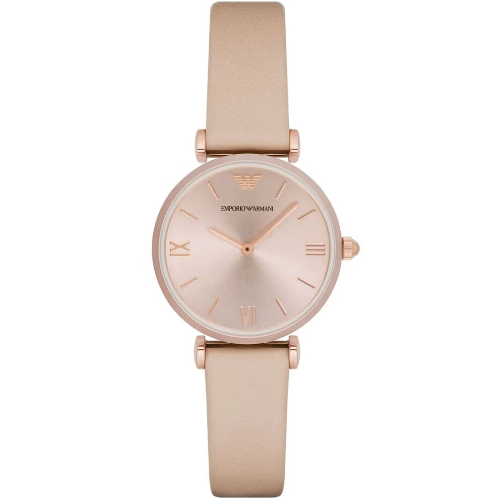 EMPORIO ARMANI WOMEN'S WATCH AR11001 BEIGE STRAP ROSE GOLD DIAL CASE