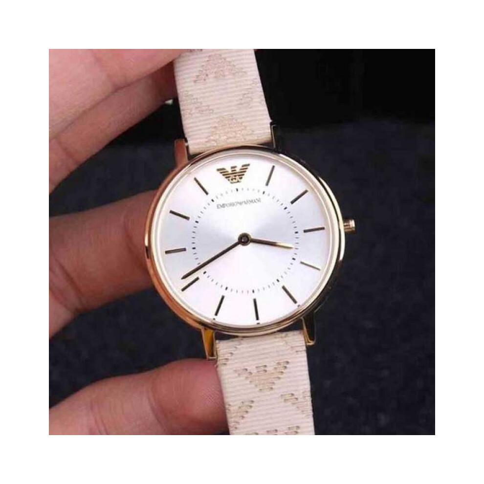 EMPORIO ARMANI AR11009 WOMENS WATCH BROWN STRAP WHITE DIAL GOLD CASE