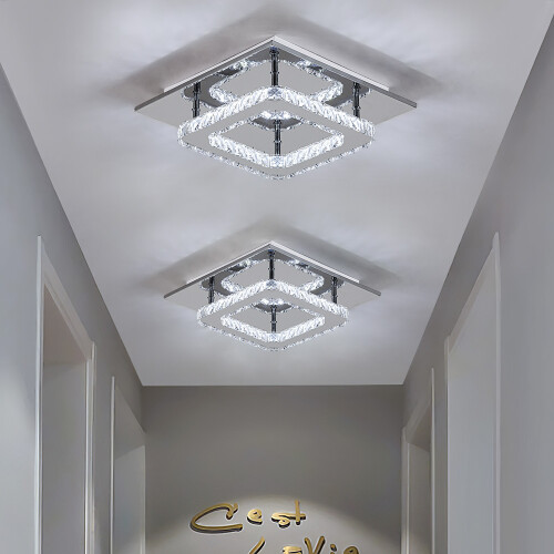 Living And Home Modern Square Crystal Ceiling Light with Chrome Finish