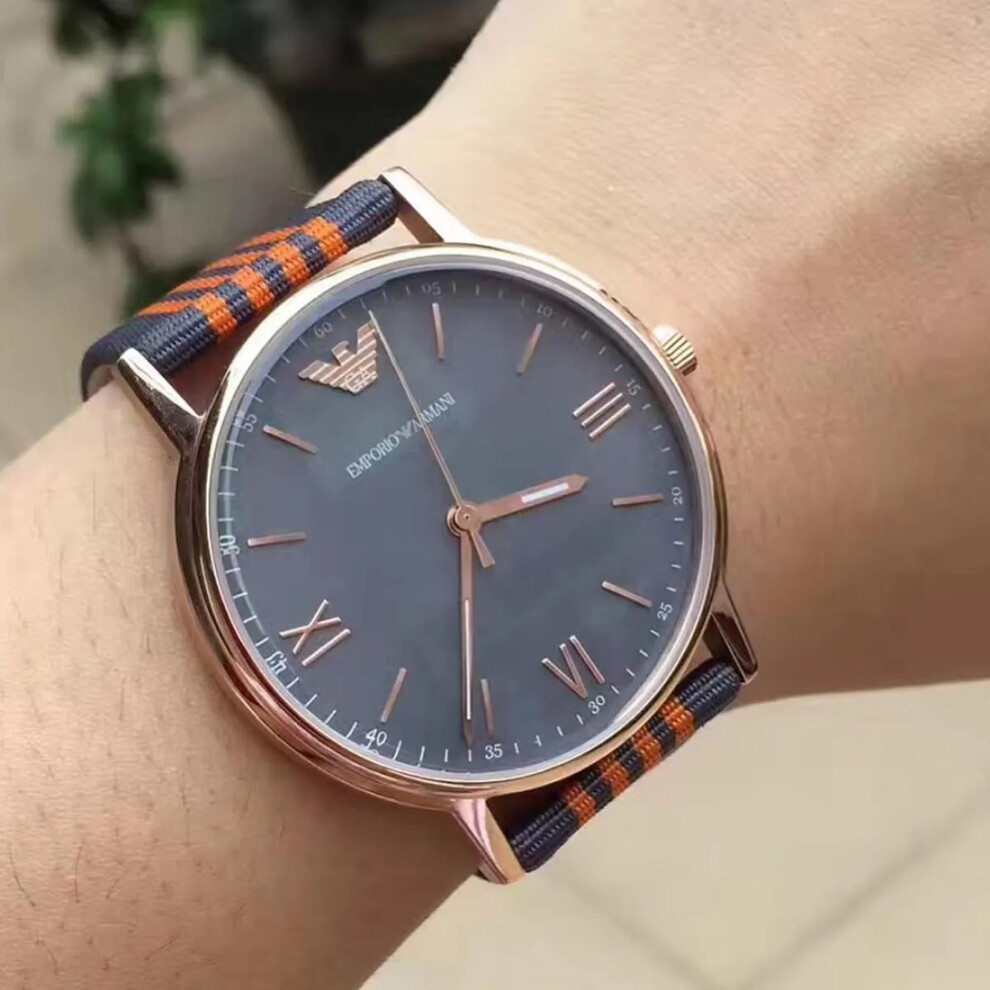 ARMANI AR11014 MENS WATCH BLACK ORANGE STRAP BLACK DIAL ROSE GOLD CASE