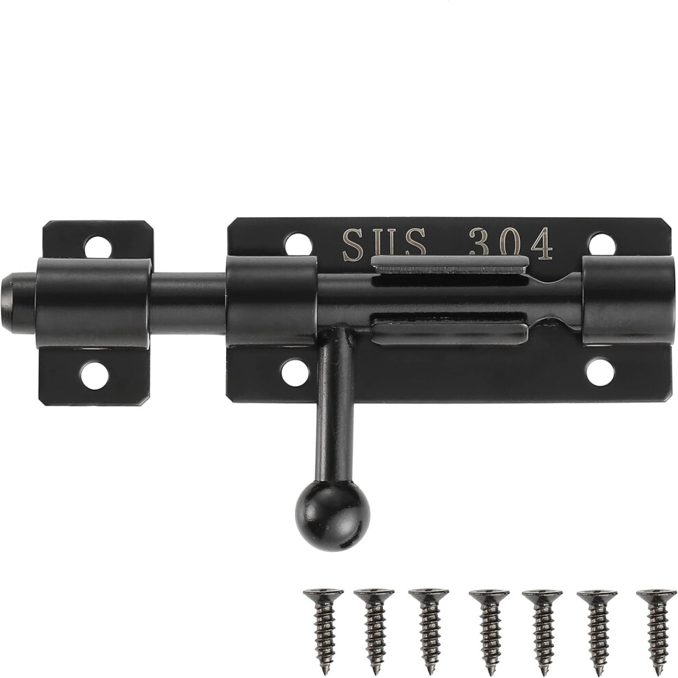 4 Inch Black Barrel Bolt Door Latch with Padlock Hole