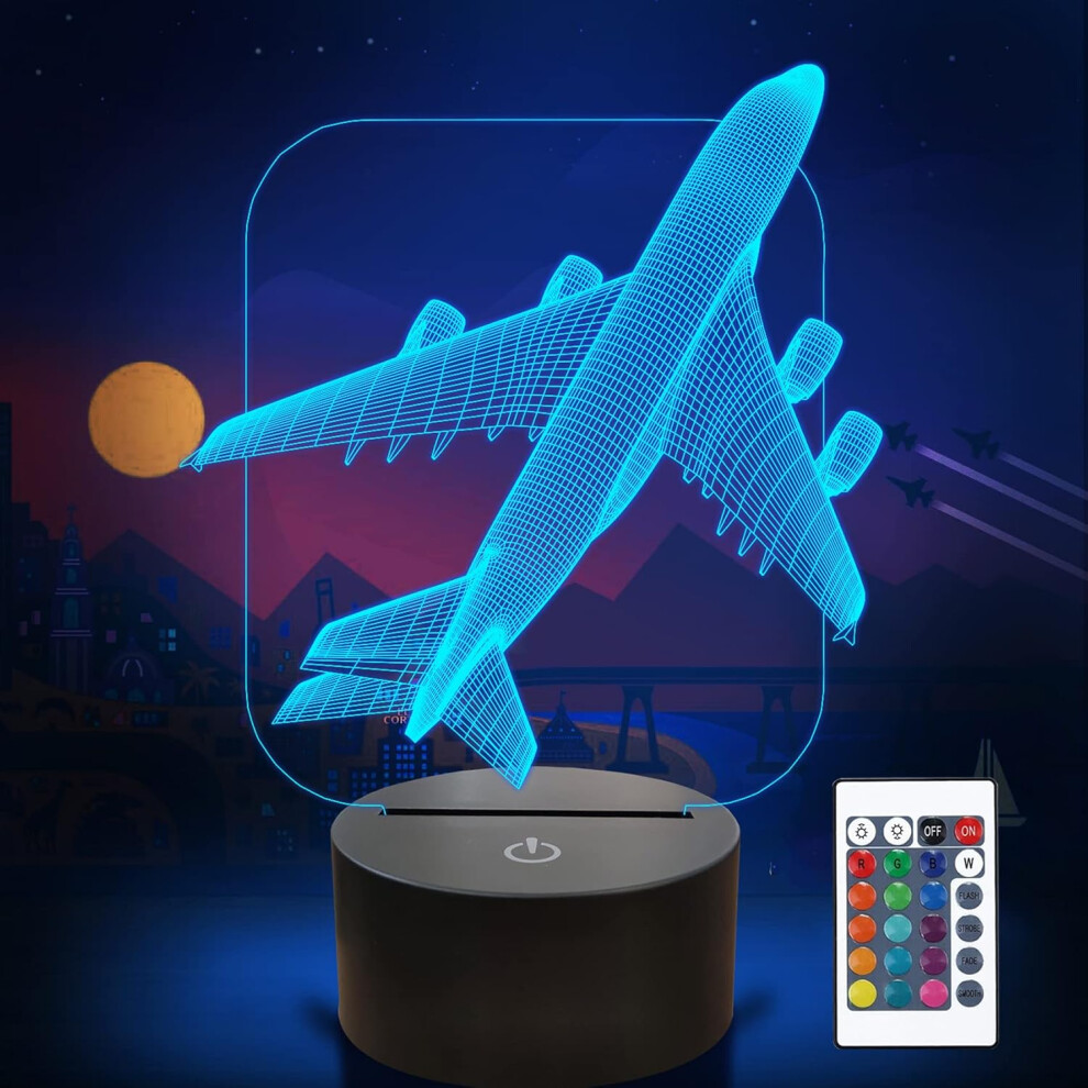 Gogerstar Aircraft Airplane 3D Night Kids Bedside Lamp 16 Colors Changing With Remote Control Light