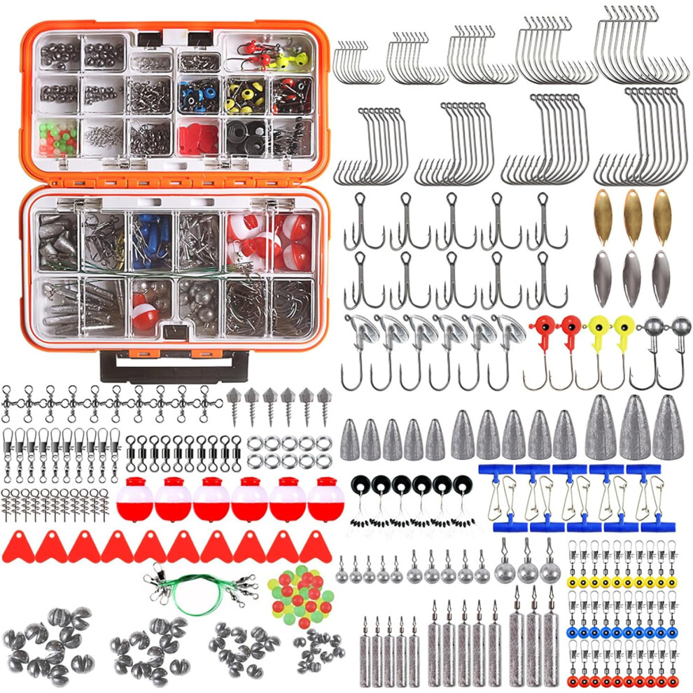 Gogerstar 343Pcs Fishing Hook Tackle Fishing Weights Sinkers With Tackle Box&Fishing Gear Lures Kit For Outdoor Freshwater Saltwater Fishing