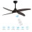 Living And Home Dark Brown 4 Blade Black Ceiling Fan Lights with Remote Control 48 Inch 4