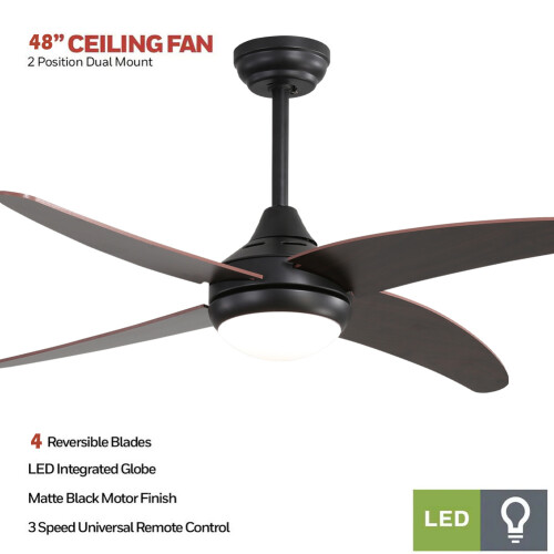Living And Home Dark Brown 4 Blade Black Ceiling Fan Lights with Remote Control 48 Inch 2