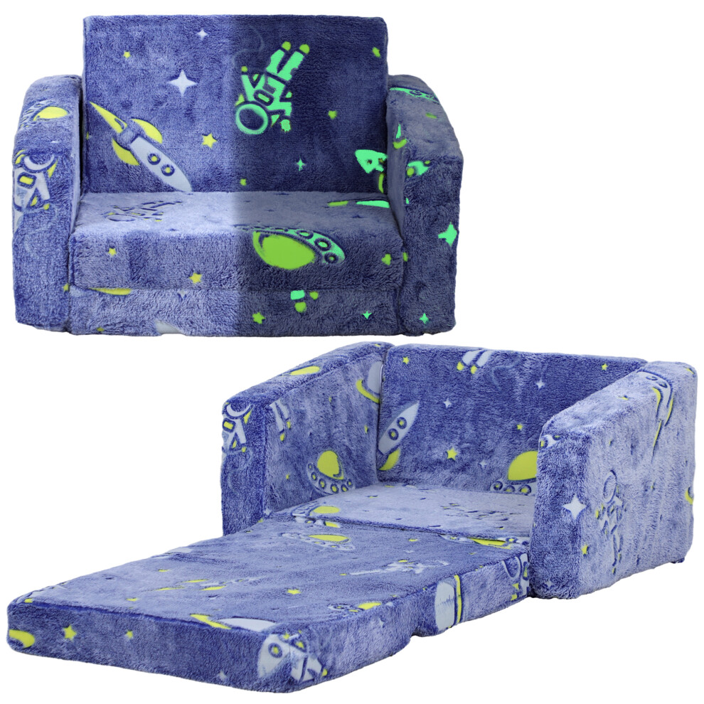 AIYAPLAY 2 In 1 Kids Folding Bed With Glow In The Dark Cosmic Design, Blue