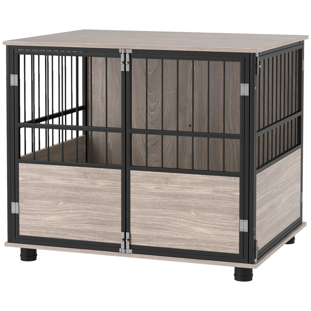 PawHut 80cm Dog Crate Furniture Dog Cage End Table Indoor w/ Doors, Cushion