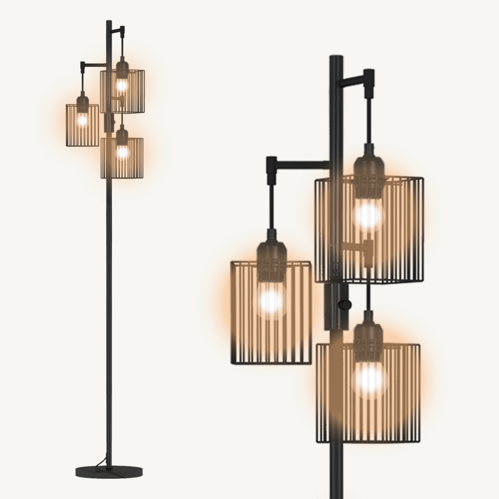 3 Light Standing Floor Lamp Living Room Dimmable Lamp Metal Shade UK