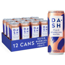 Dash Water Peach 12 x Peach Flavoured Sparkling Spring Water NO Sugar NO Sweetener NO Calories Infused with Wonky Fruit 12 x 330ml cans