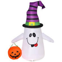 HOMCOM 1.2m Witch Ghost Halloween Inflatable Decoration Lights Fan Outdoor Fun
