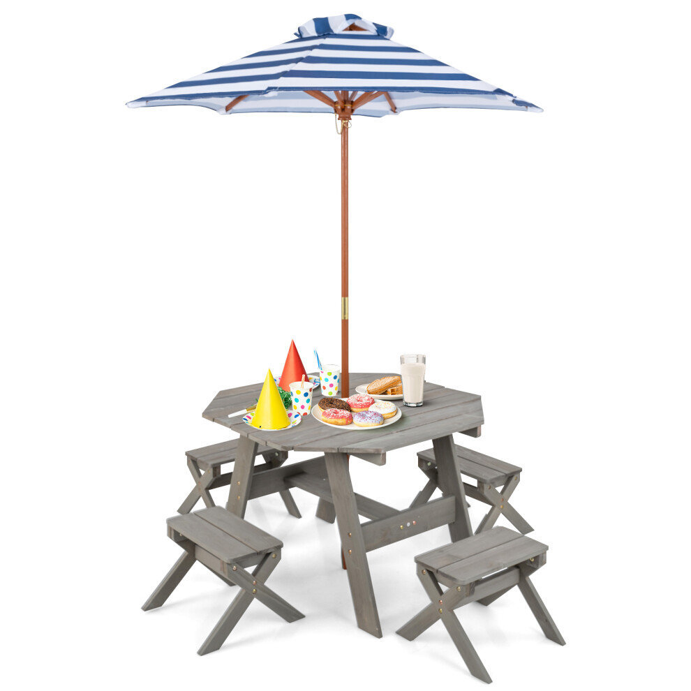 Casart Wooden Octagon Table Set Kids Picnic Table & 4 Chairs W /Umbrella Not,Specified