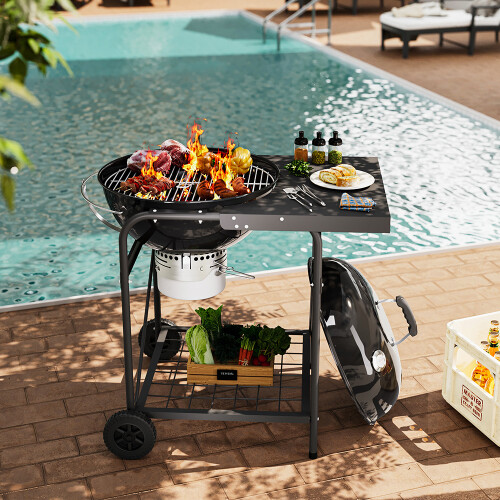 Living And Home Outdoor Round Charcoal Grill with Side Table 1