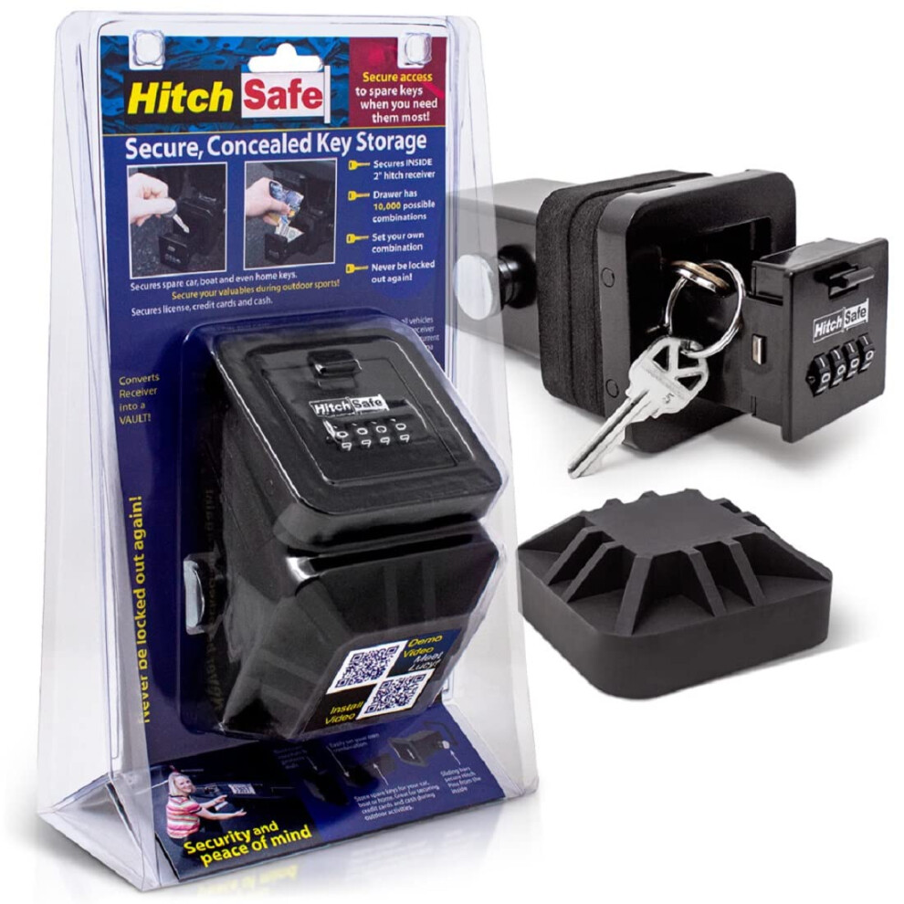 HitchSafe HS7000 Key Vault, Black | Hidden Storage Box For Car Trailer Hitch | Includes Hitch Cover and Bolts, Drawer with Lock | Outdoor, Hiking, Sur