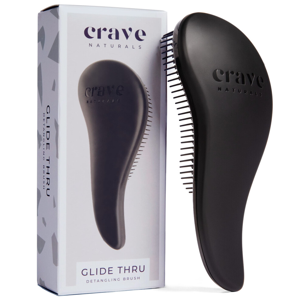 Crave Naturals Black Glide Thru Detangling Brush For Adults & Kids Hair, Detangling Brush For Natural Hair, Curly, Straight, Wet, Dry, Hairbrush For M