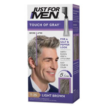 Just For Men Touch of Gray, Mens Hair Color Kit with Comb Applicator for Easy Application, Great for a Salt and Pepper Look - Light Brown, T-25, Pack