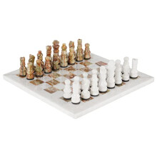 Radikal Marmor Schackset 12'' Tum - Vit och Grön Onyx Handgjorda Schackpjäser - Schackbräda